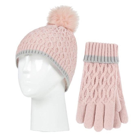 Παιδικός Σκούφος Pom Pom Με Γάντια Dusky Pink Heat Holders Kids Hat & Gloves 80080P