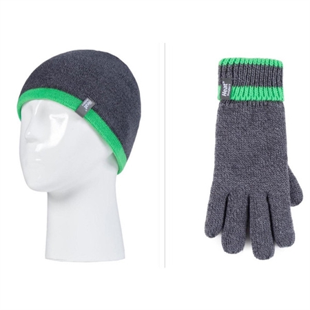 Παιδικός Σκούφος Με Γάντια Charcoal-Green Heat Holders Flat Knit Hat & Gloves 80077CG